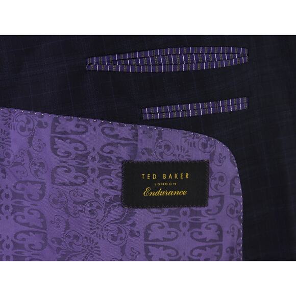 Ted Baker Mens Navy Blue Subtle Checkered 2-Btn Wool Blazer Jacket 50XL - Picture 8 of 9